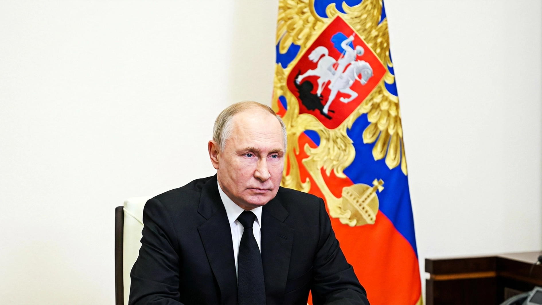 Russia’s President Vladimir Putin delivers his address in Moscow