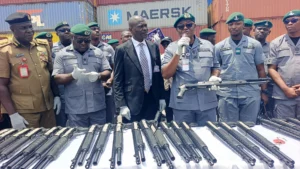 The seized guns on display yesterday