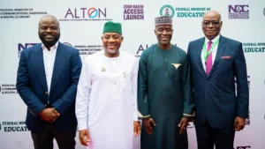 Minister of Education, Dr Tunji Alausa(2nd from left); Executive Vice Chairman and Chief Executive Officer of the Nigerian Communications Commission(NCC), Dr Aminu Maida(3rd from left); and other stakeholders at the launch of the Zero-Rated Access to Educational Platforms and Content initiative, yesterday in Abuja