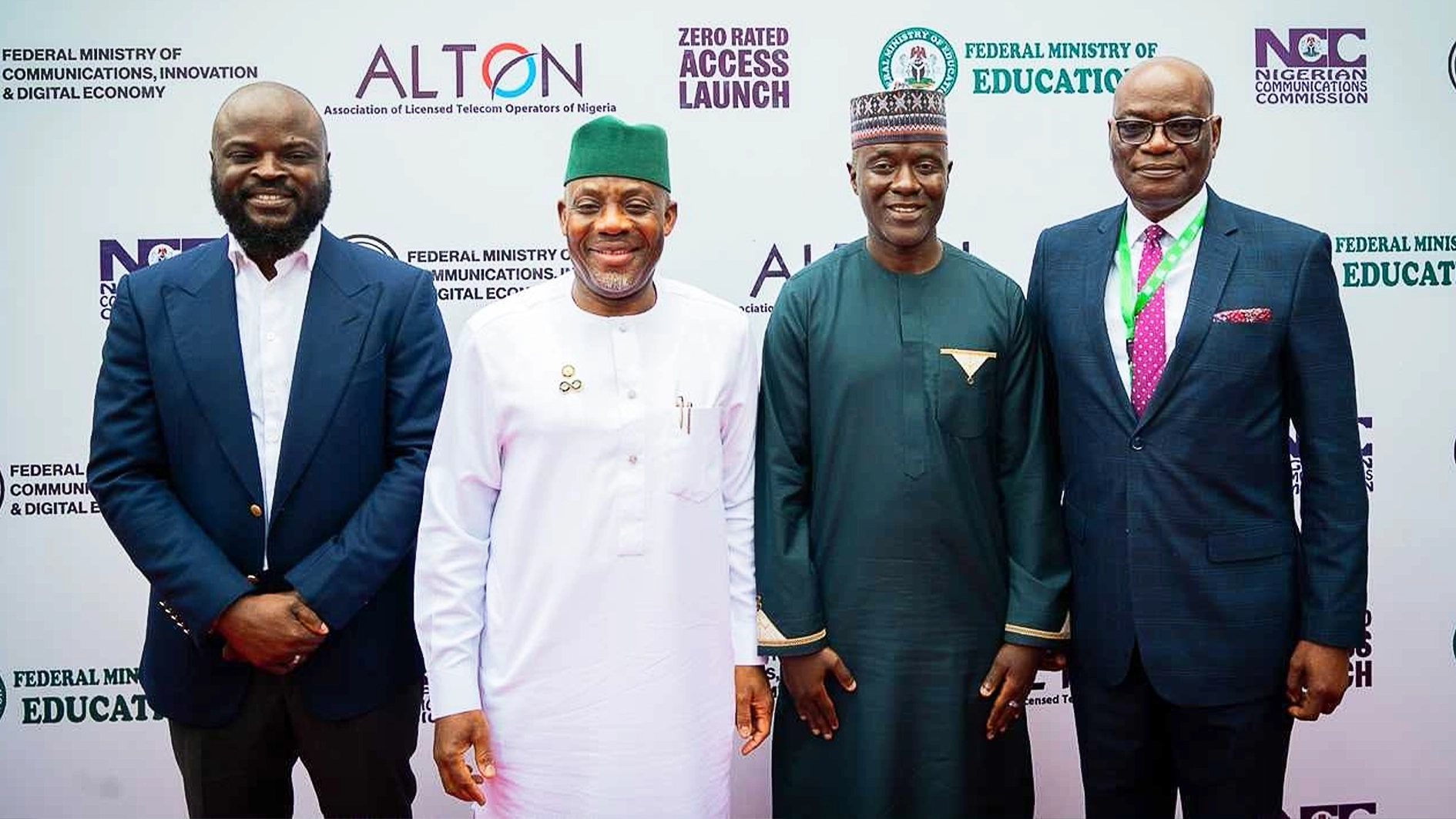 Minister of Education, Dr Tunji Alausa(2nd from left); Executive Vice Chairman and Chief Executive Officer of the Nigerian Communications Commission(NCC), Dr Aminu Maida(3rd from left); and other stakeholders at the launch of the Zero-Rated Access to Educational Platforms and Content initiative, yesterday in Abuja
